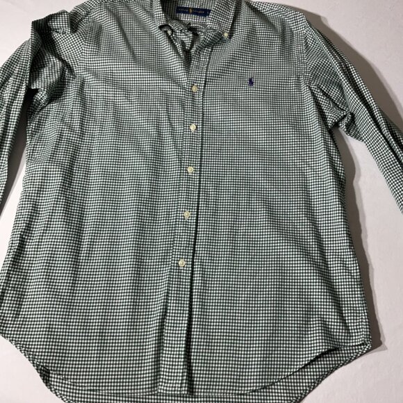 Ralph Lauren Mens Green & White Gingham Button-Down Shirt L Cotton Classic Large - Picture 1 of 7